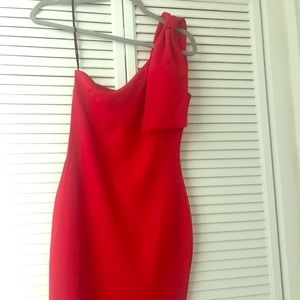 Lulus red one shoulder, assymetrical bodycon dress